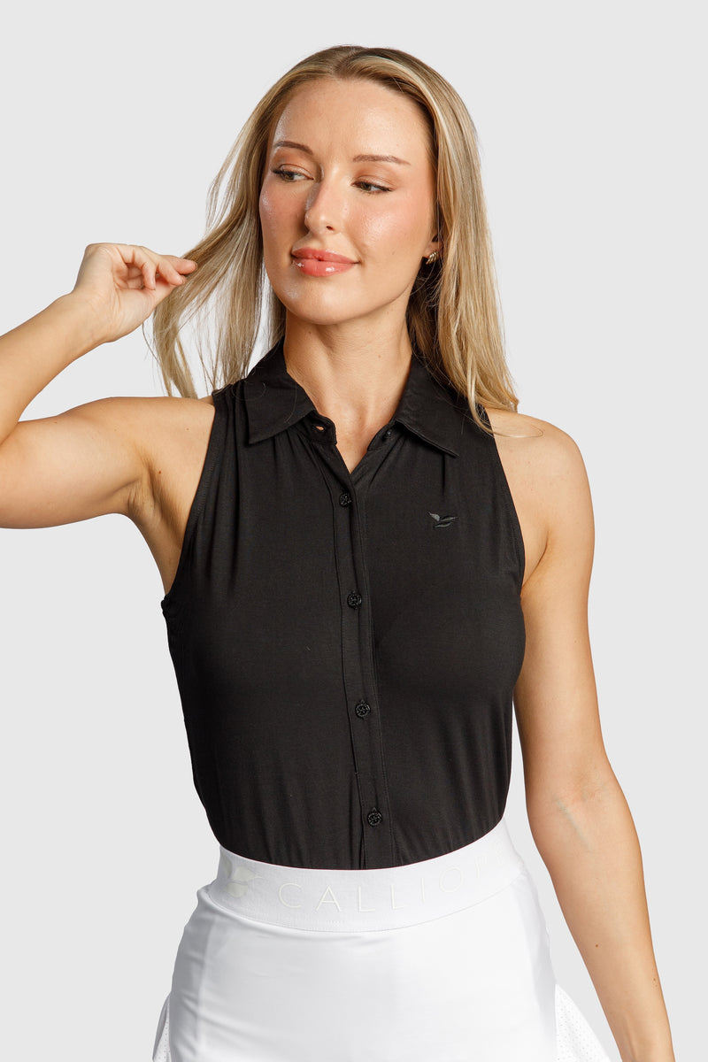 COEUR Full Button Down Sleeveless Polo