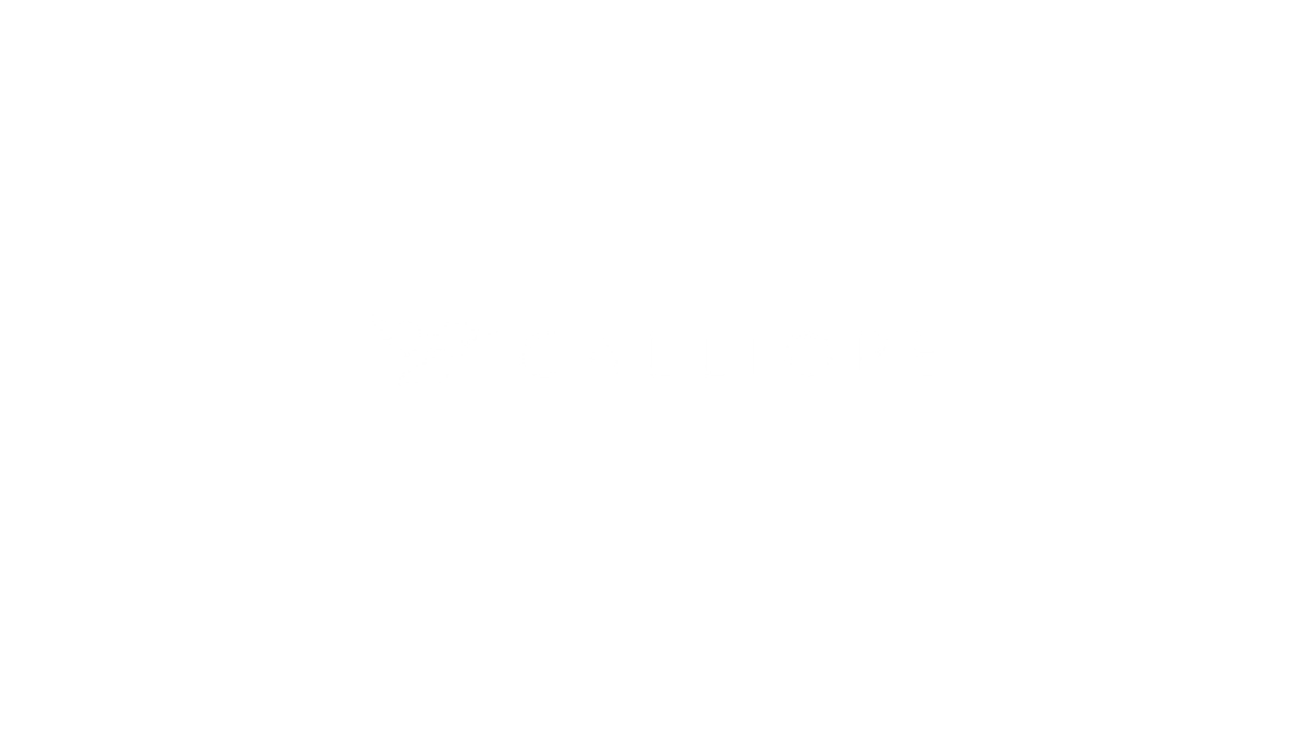 a white logo with a black background